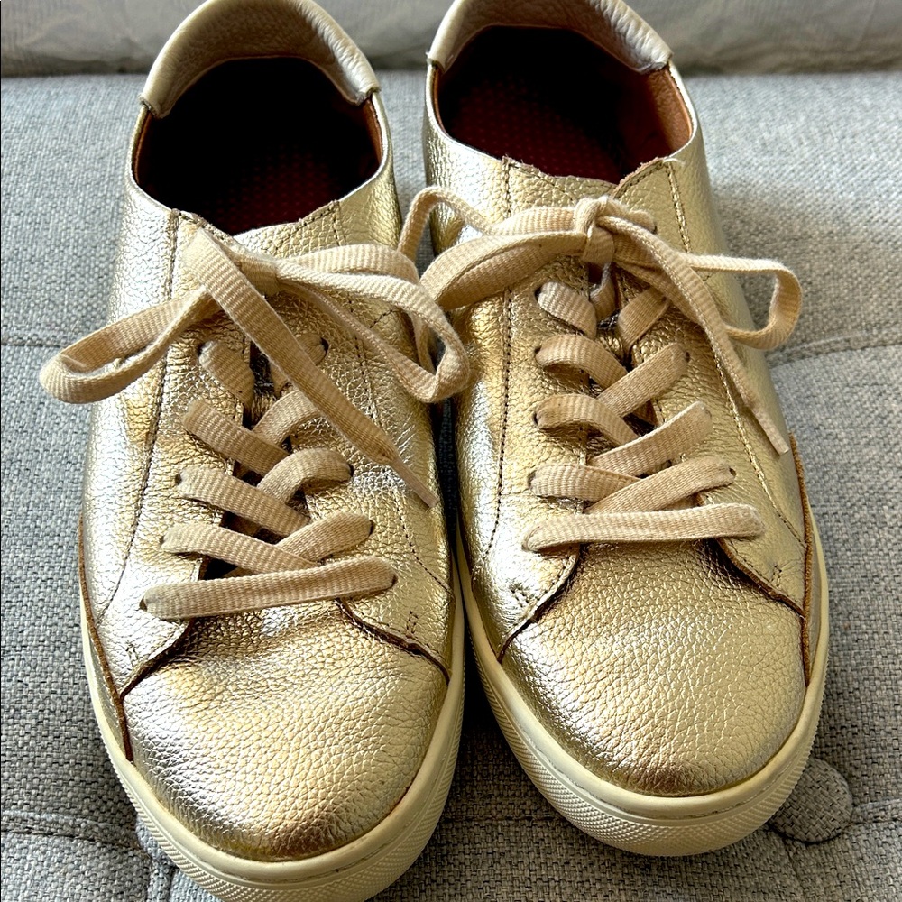 Solids Gold Metallic Leather Sneakers, Lightly worn